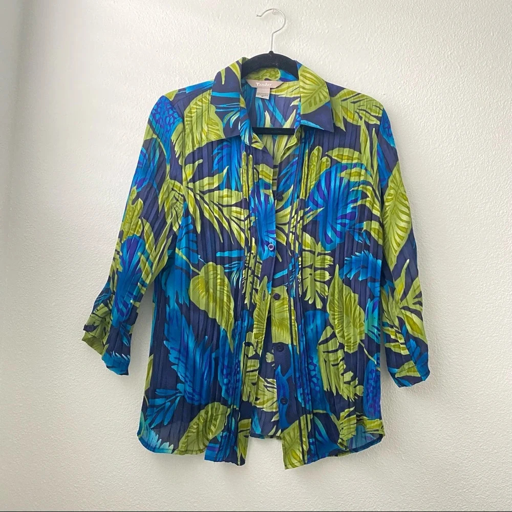 200. TanJay Sheer Button Down Hawaiian Blouse Top